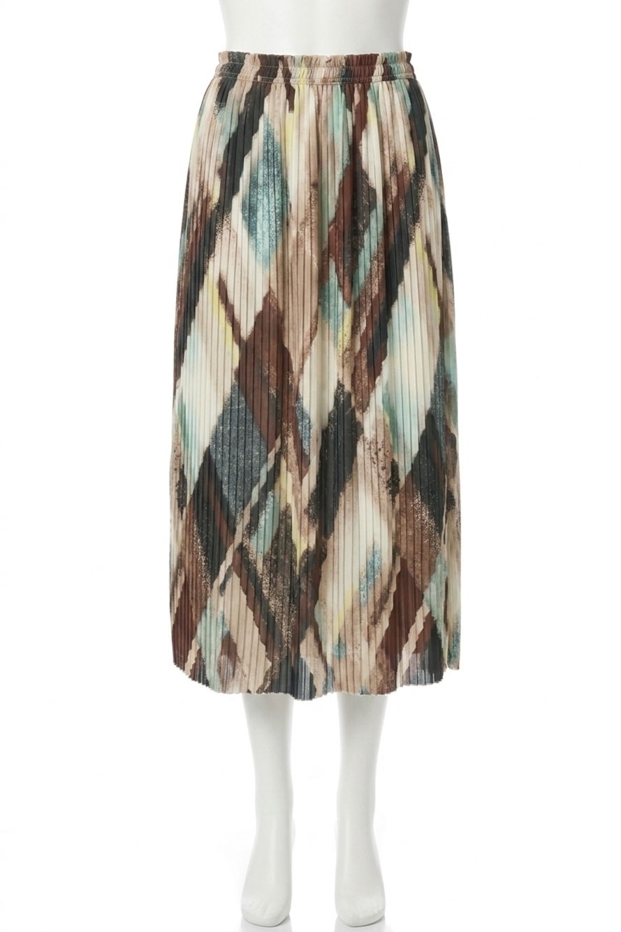 NEW LILLA P pleated maxi skirt in cappuccino plaid